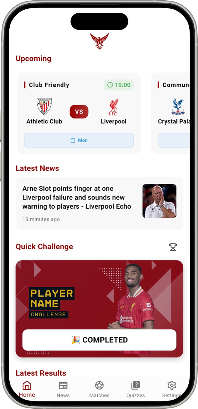 The Red Stand App Screenshot - Live Liverpool FC Match Updates and Trivia